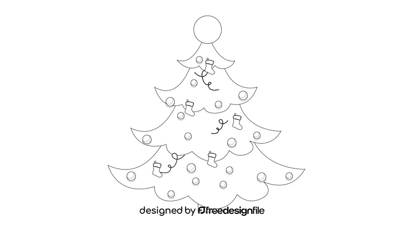 Christmas Tree with Balls black and white clipart