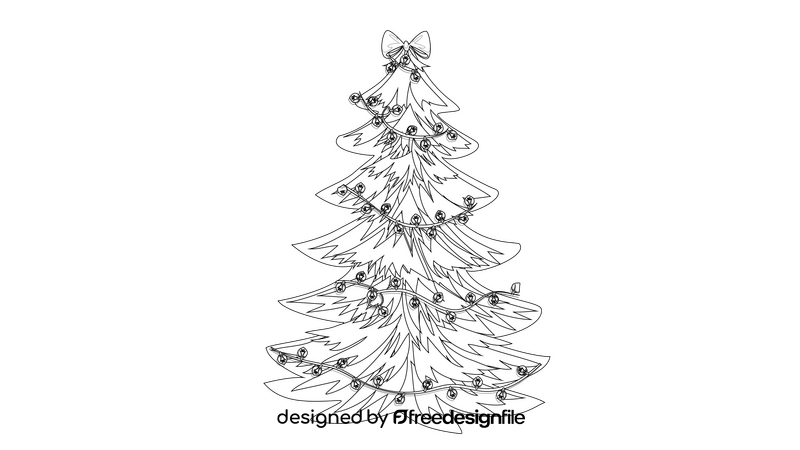 Snow Covered Christmas Tree black and white clipart