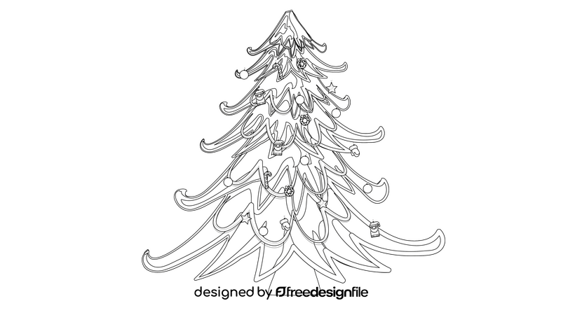 Christmas Tree with Gifts black and white clipart