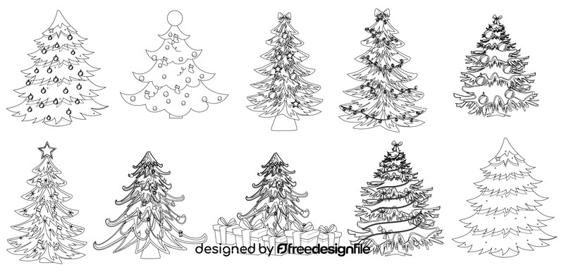 Decorated Christmas Trees black and white vector