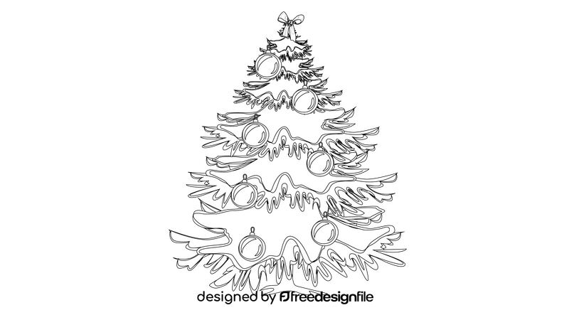 Christmas Tree with Yellow Balls black and white clipart