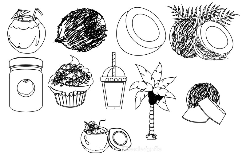 Coconut black and white vector