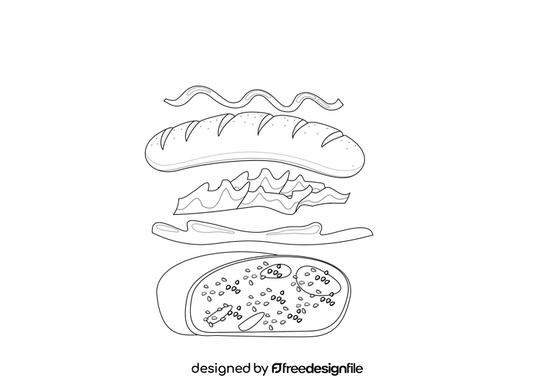 Hot Dog in Parts black and white clipart