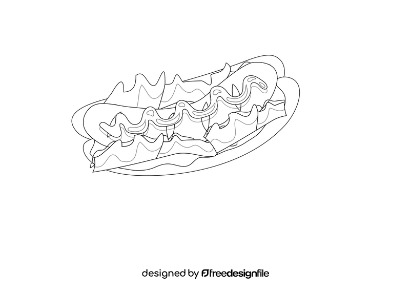 Inside Out Hot Dog Top View black and white clipart