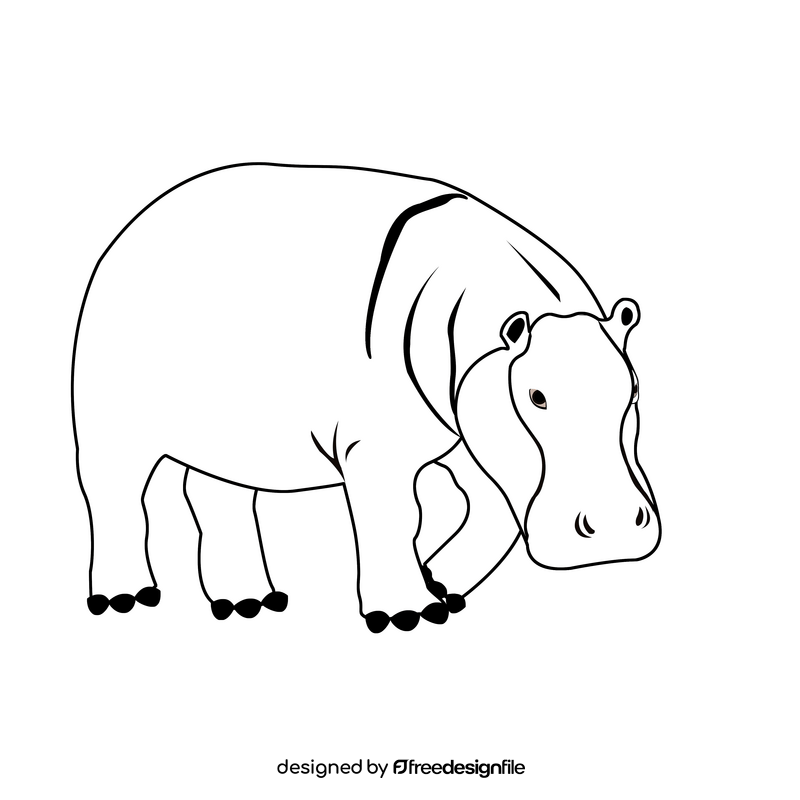 Hippo black and white clipart