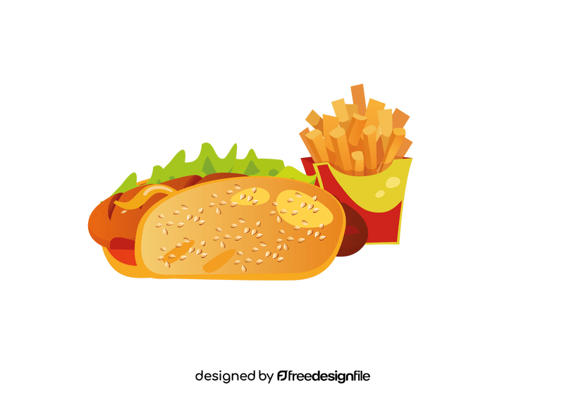 Hot Dog with Fries in the Box clipart