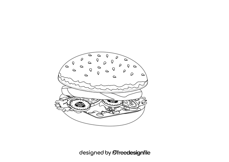Green Hamburger black and white clipart