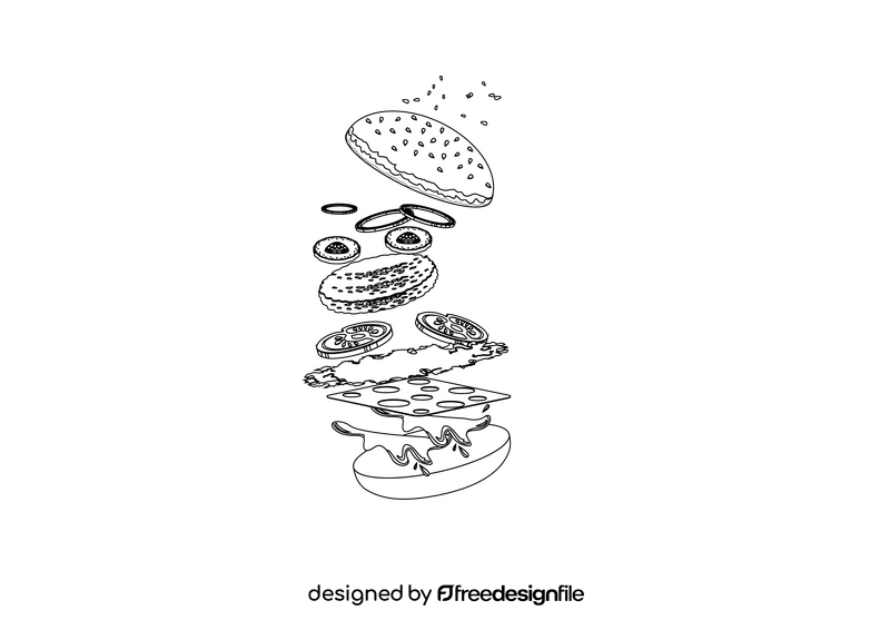 Hamburger Ingredients black and white clipart