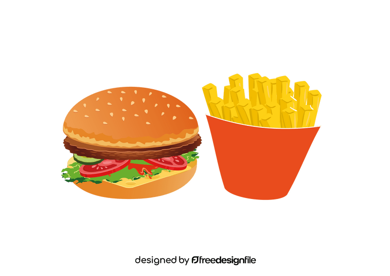 Hamburger and Fries in Paper Box clipart
