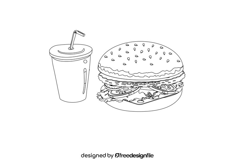 Hamburger and Soda black and white clipart