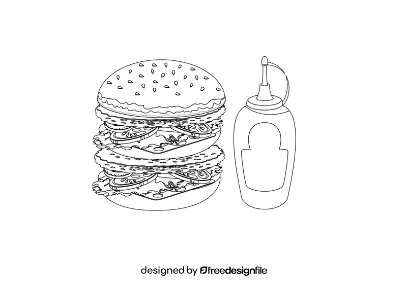 Double Beef Big Mac Hamburger with Ketchup black and white clipart