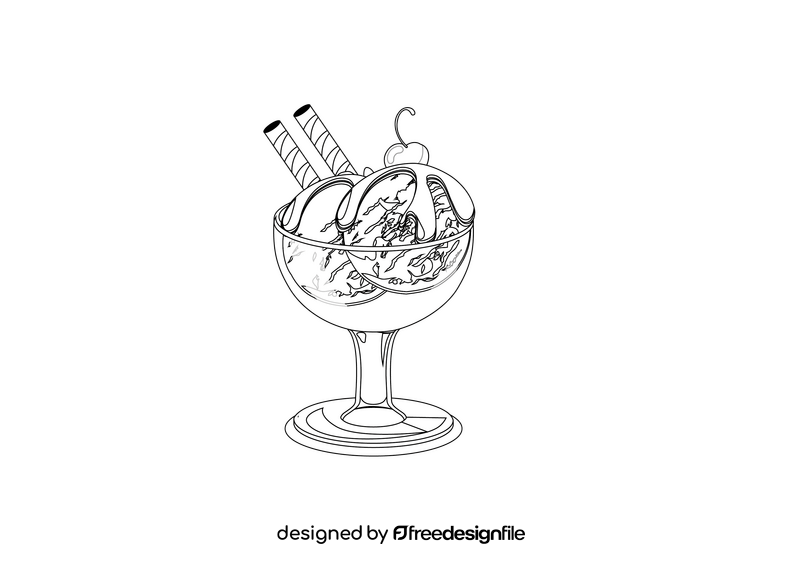 Scoops Gelato in a Glass Cup black and white clipart