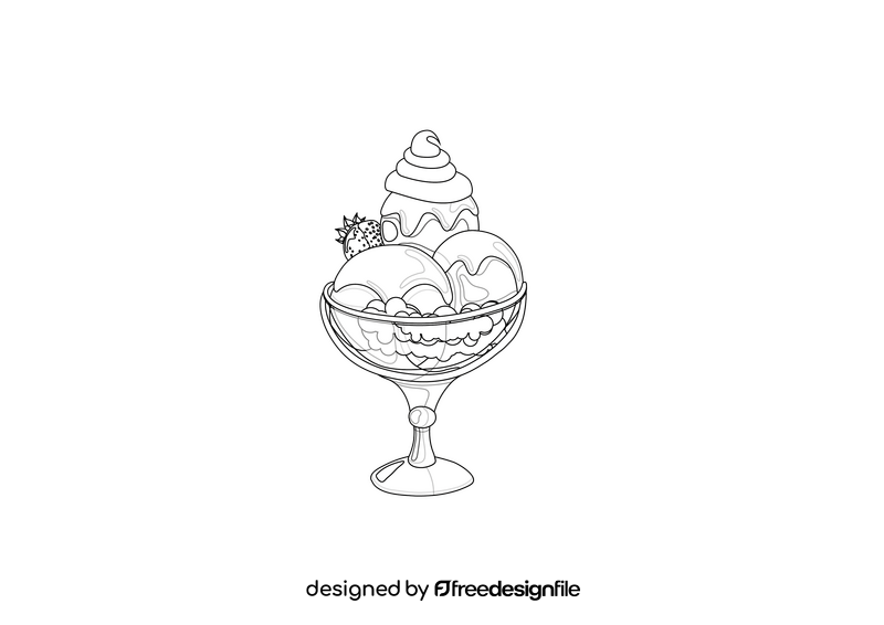 Fruit Scoop Ice Cream in a Glass Cup black and white clipart