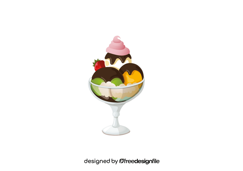 Fruit Scoop Ice Cream in a Glass Cup clipart