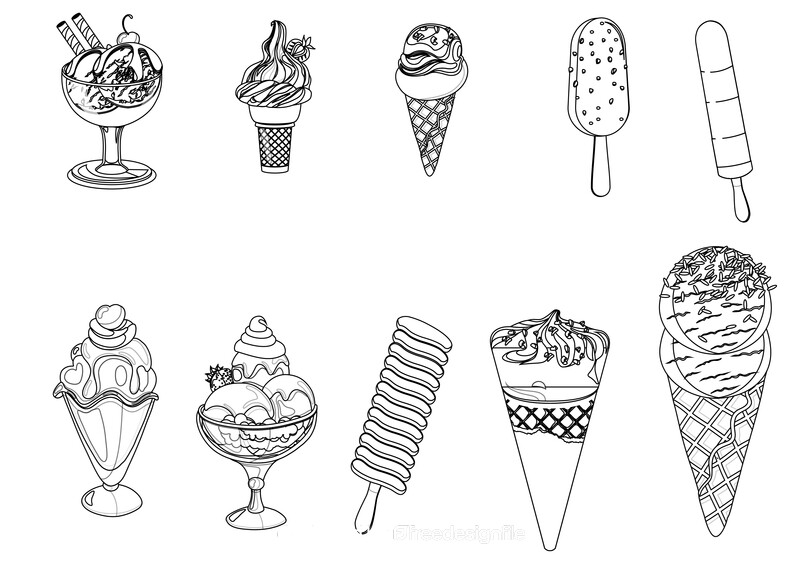 Ice Cream black and white vector