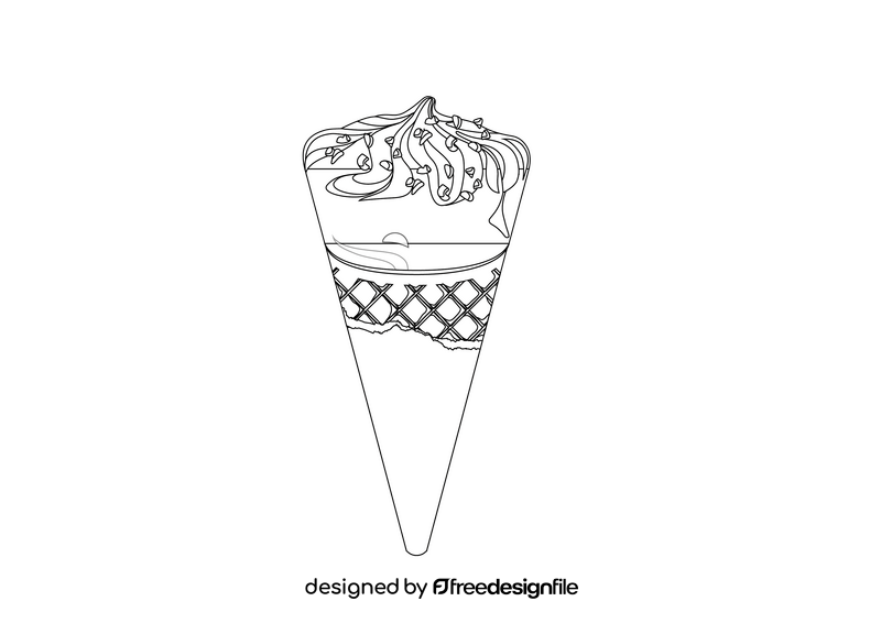 Chocolate Ice Cream Cone black and white clipart