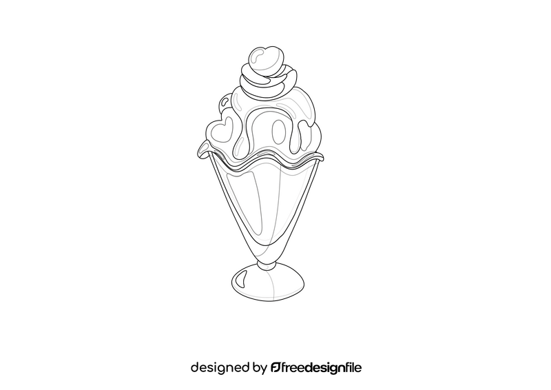 Cherry Ice Cream Sundae black and white clipart