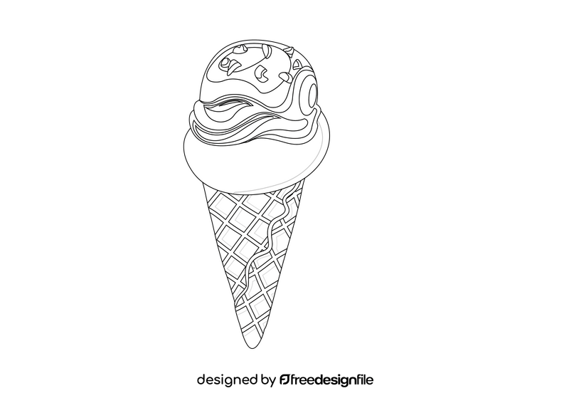 Chocolate Ice Cream in Waffle Cone black and white clipart