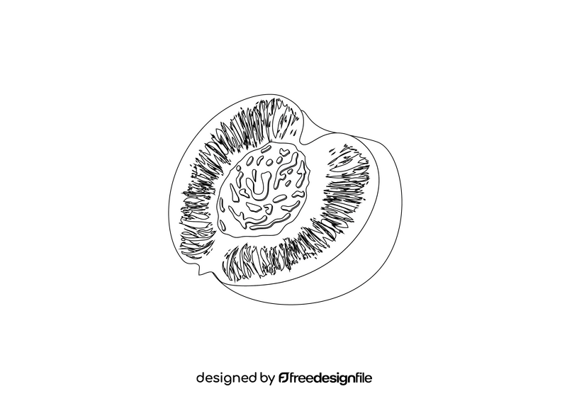 Sliced in Half Peach black and white clipart