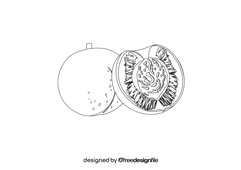 Whole and Half Cut Peach black and white clipart