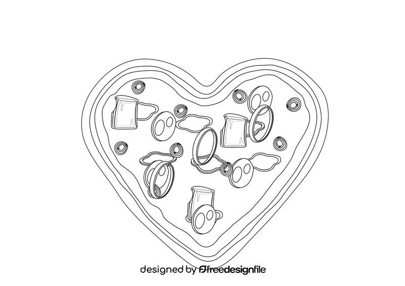 Heart Shaped Pizza black and white clipart