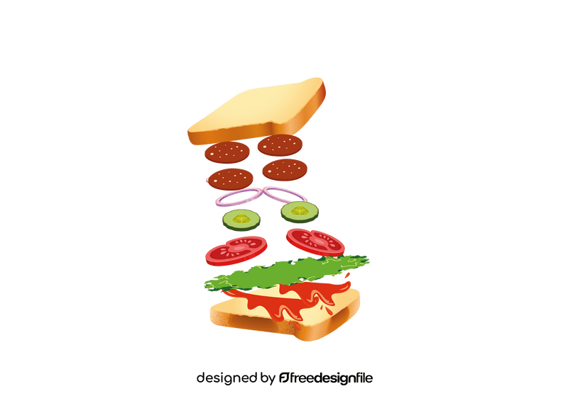 Sandwich with Flying Ingredients clipart