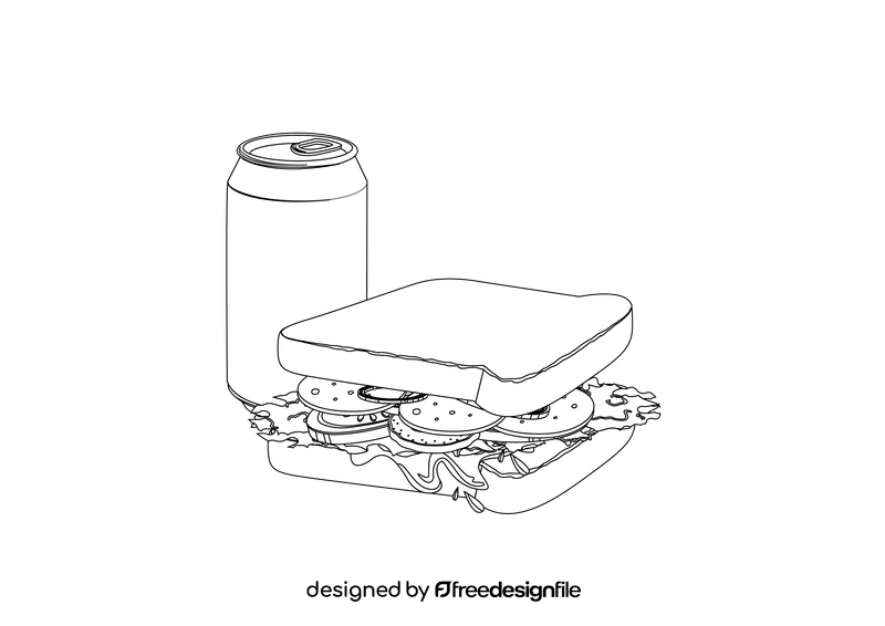 Sandwich with Soda black and white clipart