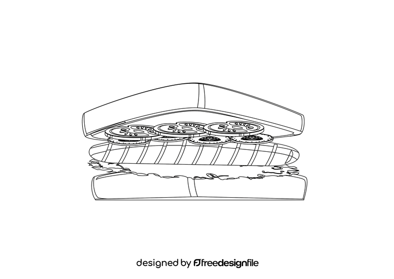 Front view of Sandwich black and white clipart