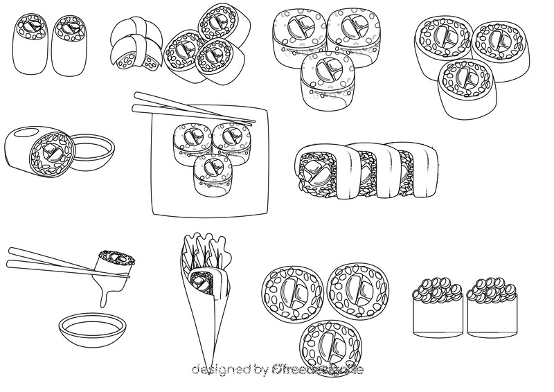 Sushi Rolls black and white vector