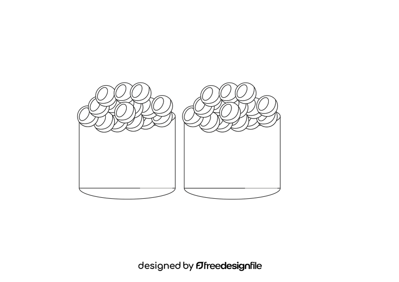 Sushi with Salmon Caviar black and white clipart