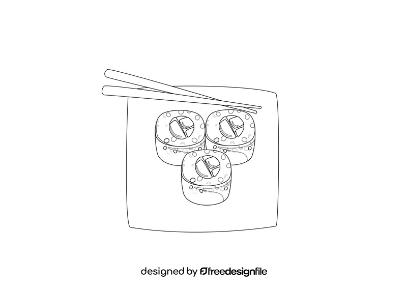 Sushi Rolls on a Plate black and white clipart