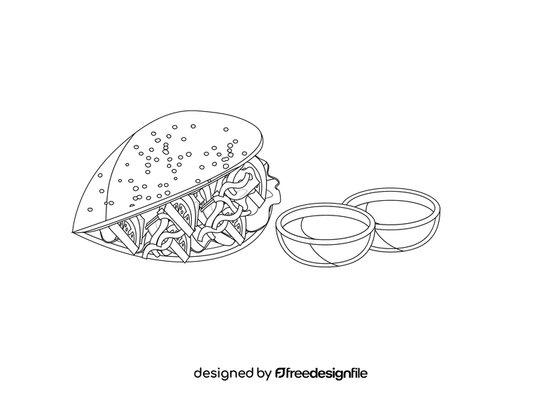 Taco with sauce black and white clipart