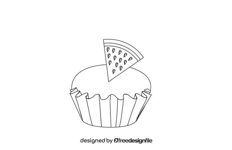 Watermelon Cupcake black and white clipart