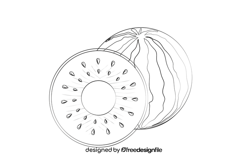 Whole and a Half of Watermelon black and white clipart