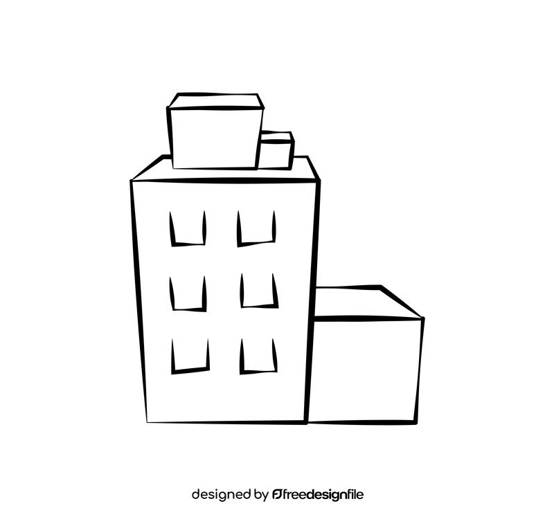 Building cartoon drawing black and white clipart
