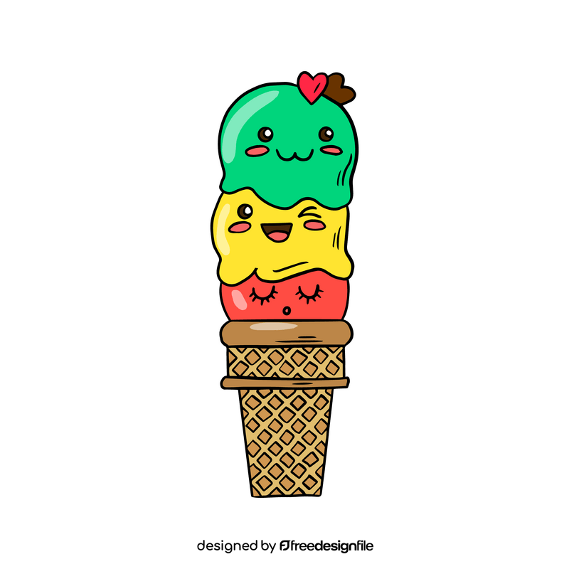 Fruit kawaii ice cream drawing clipart