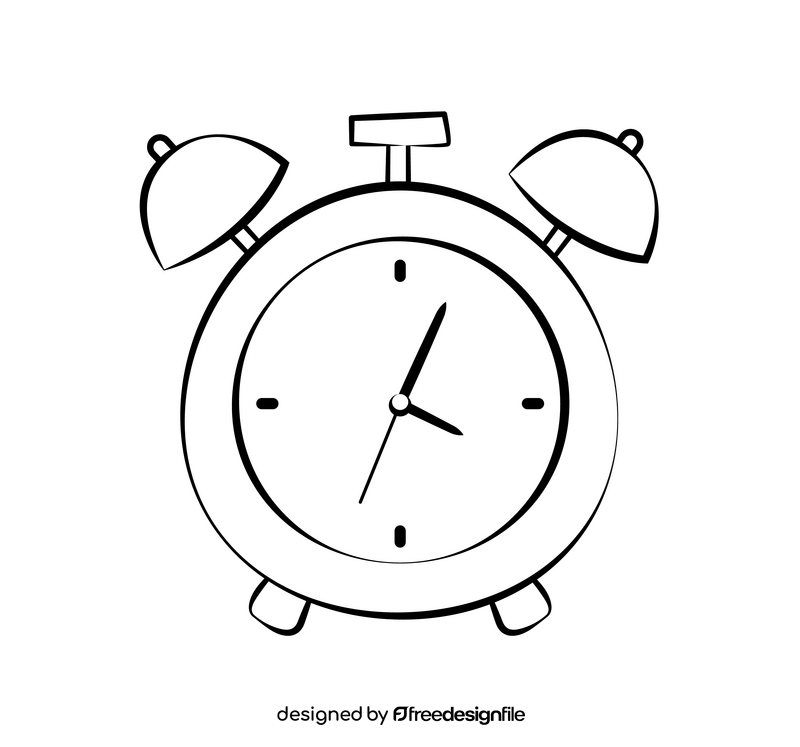 Alarm clock cartoon drawing black and white clipart