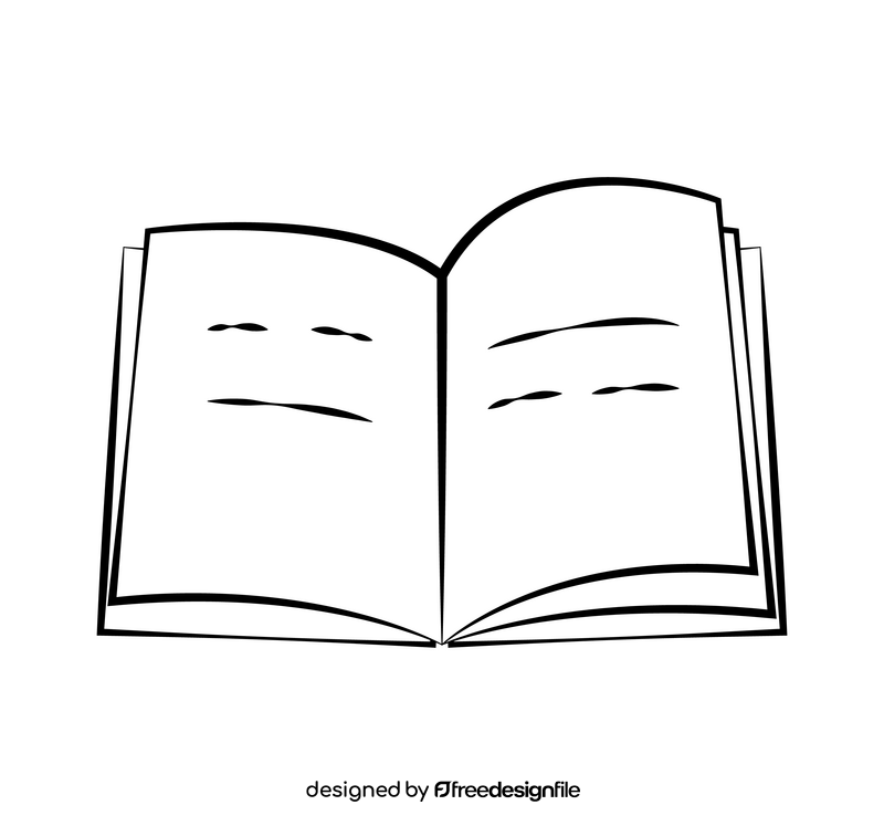 Open book cartoon drawing black and white clipart