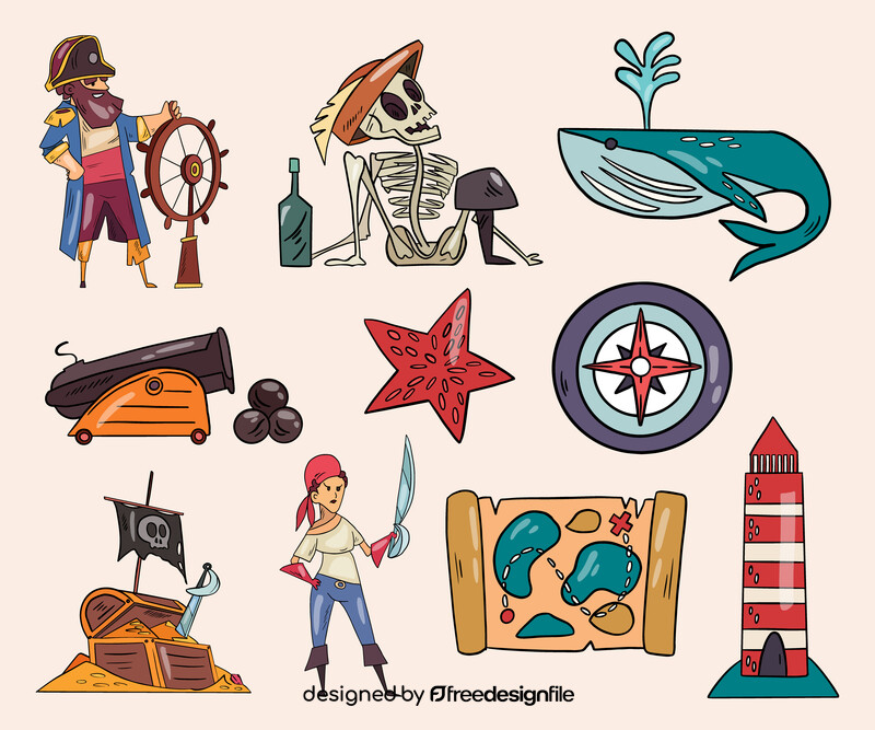 Pirates cartoon set vector