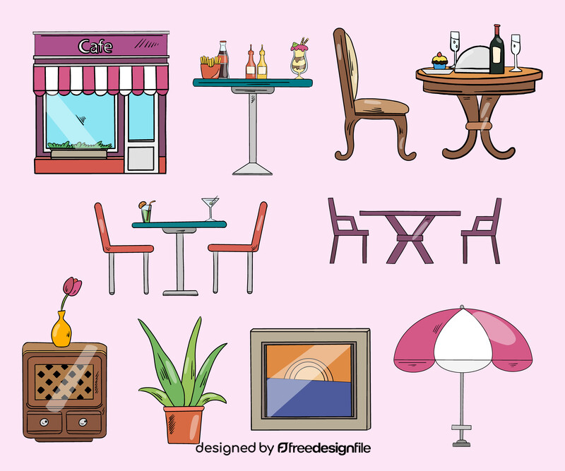 Cafe set cartoon vector