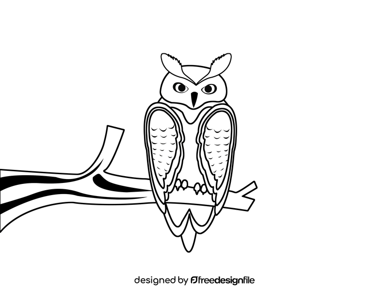 Owl in Night black and white clipart