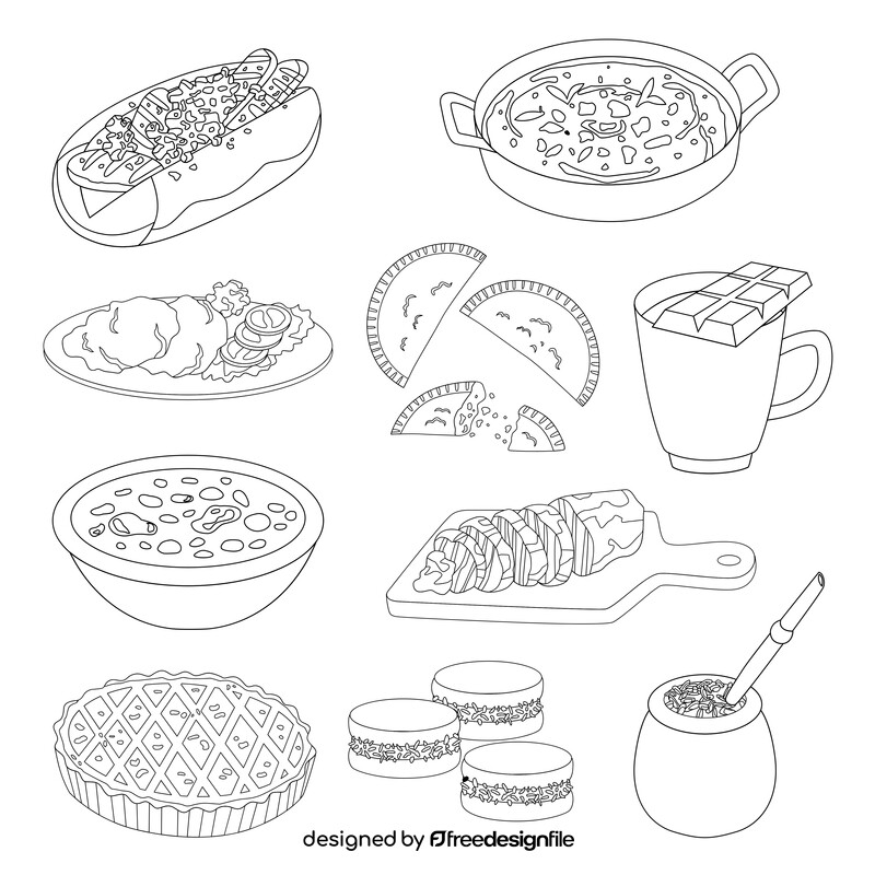 Argentinian food set black and white vector