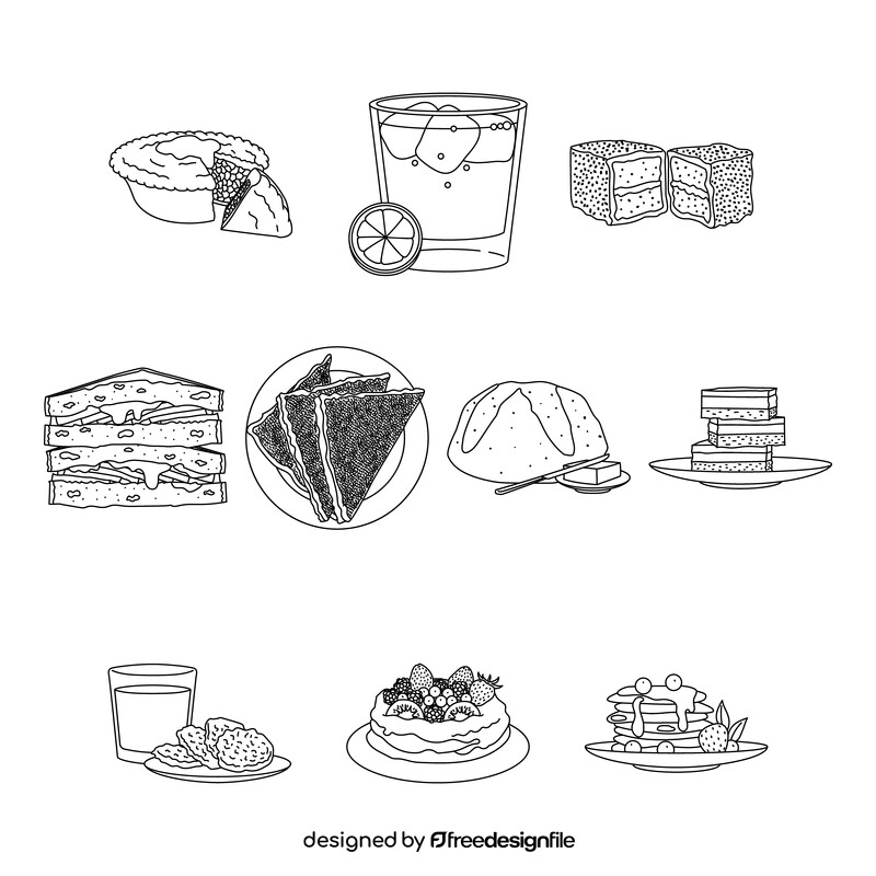 Australian food set black and white vector