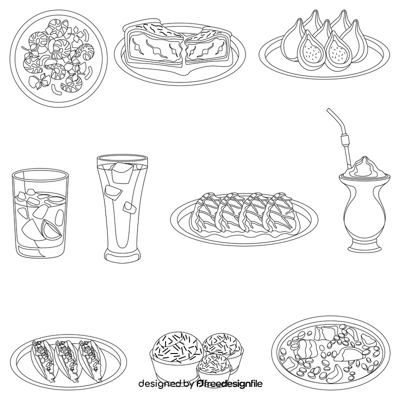 Brazilian food set black and white vector