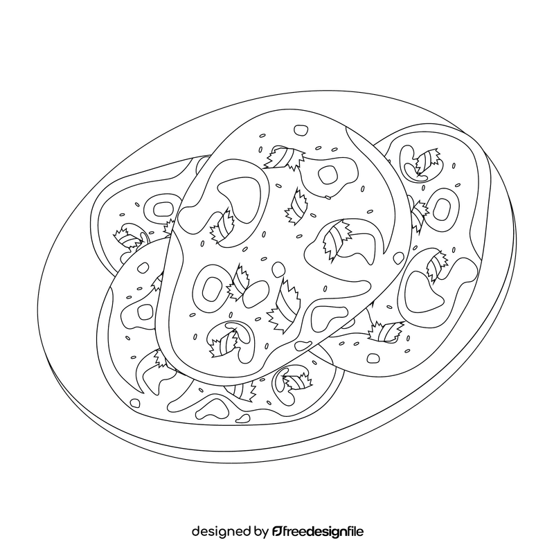 Oven baked naan black and white clipart