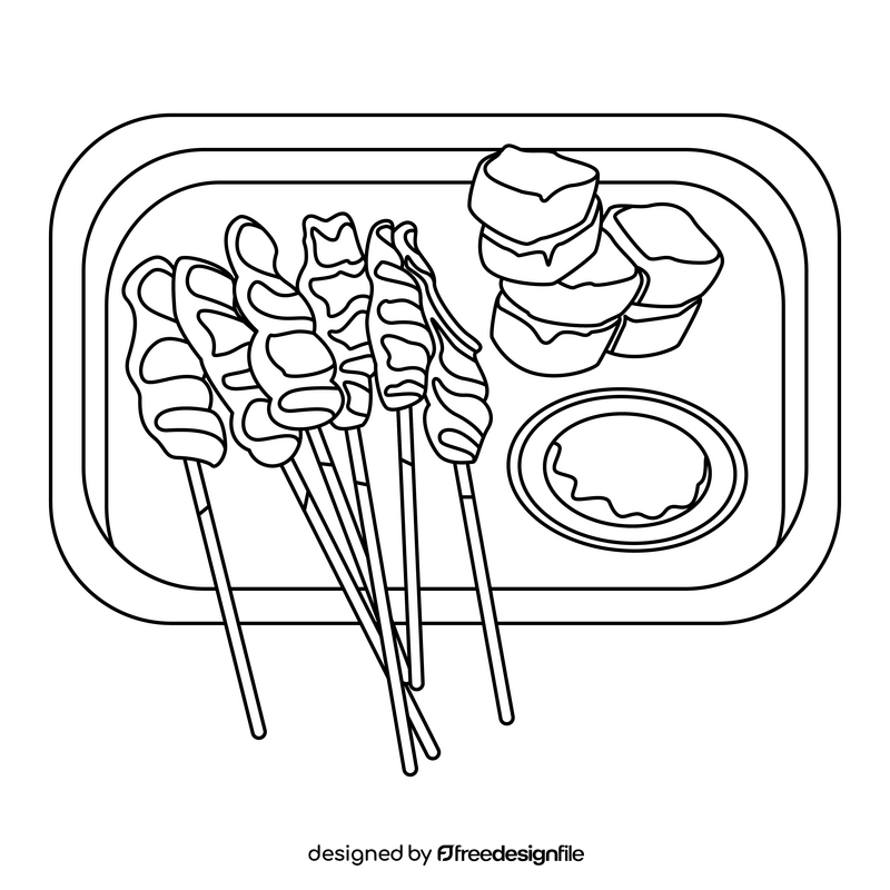 Satay Indonesian food black and white clipart