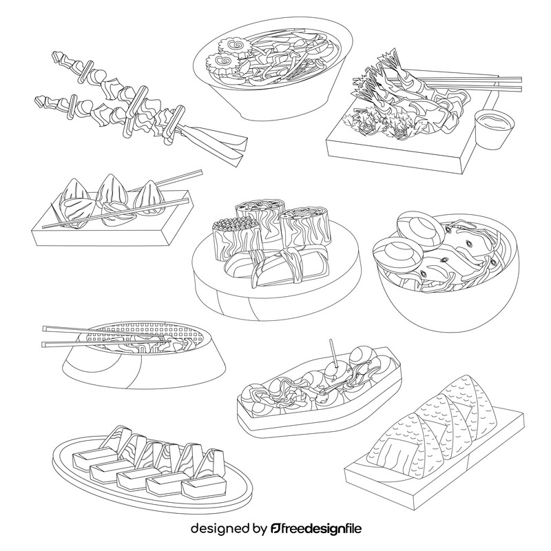 Japanese food set black and white vector