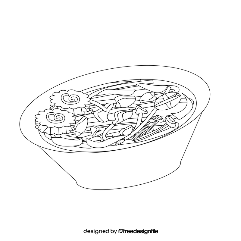 Udon Japanese noodle soup black and white clipart