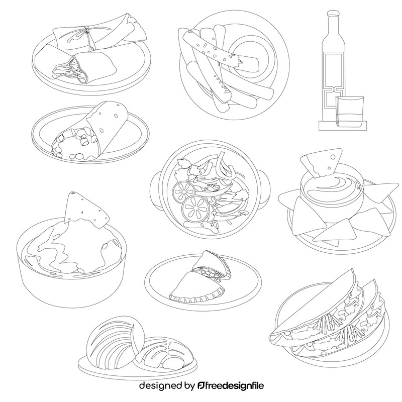 Mexican food set black and white vector