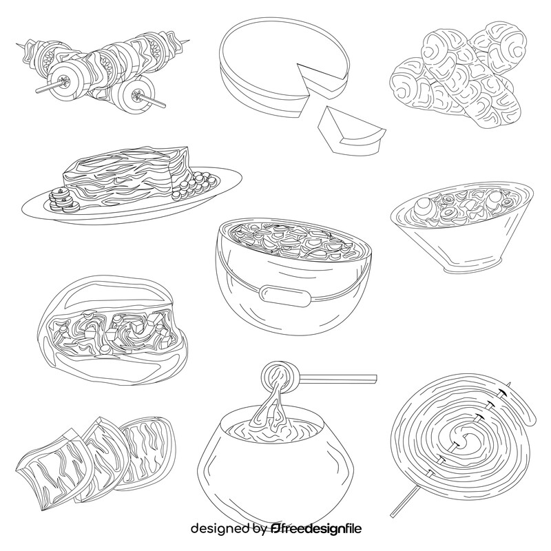 South African food set black and white vector